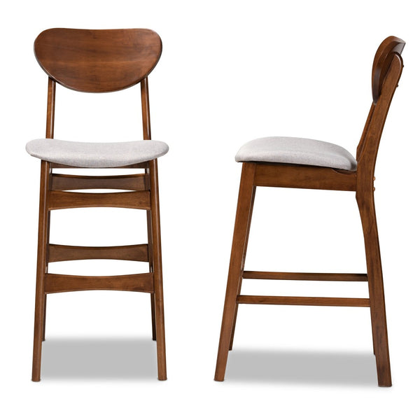 Baxton Studio Baxton Studio Mid-Century 2-Piece Bar Stool Set with Grey Upholstery & Walnut Wood Finish, Stylish Comfort RH378BP-Grey/Walnut Bent Seat-BS-2PK