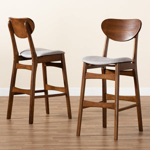 Baxton Studio Baxton Studio Mid-Century 2-Piece Bar Stool Set with Grey Upholstery & Walnut Wood Finish, Stylish Comfort RH378BP-Grey/Walnut Bent Seat-BS-2PK