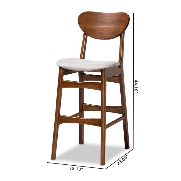 Baxton Studio Baxton Studio Mid-Century 2-Piece Bar Stool Set with Grey Upholstery & Walnut Wood Finish, Stylish Comfort RH378BP-Grey/Walnut Bent Seat-BS-2PK