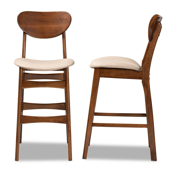 Baxton Studio Baxton Studio Katya Mid-Century Bar Stool Set – Stylish Walnut Finish with Comfortable Fabric Upholstery RH378BP-Sand/Walnut Bent Seat-BS-2PK