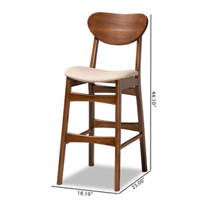 Baxton Studio Baxton Studio Katya Mid-Century Bar Stool Set – Stylish Walnut Finish with Comfortable Fabric Upholstery RH378BP-Sand/Walnut Bent Seat-BS-2PK