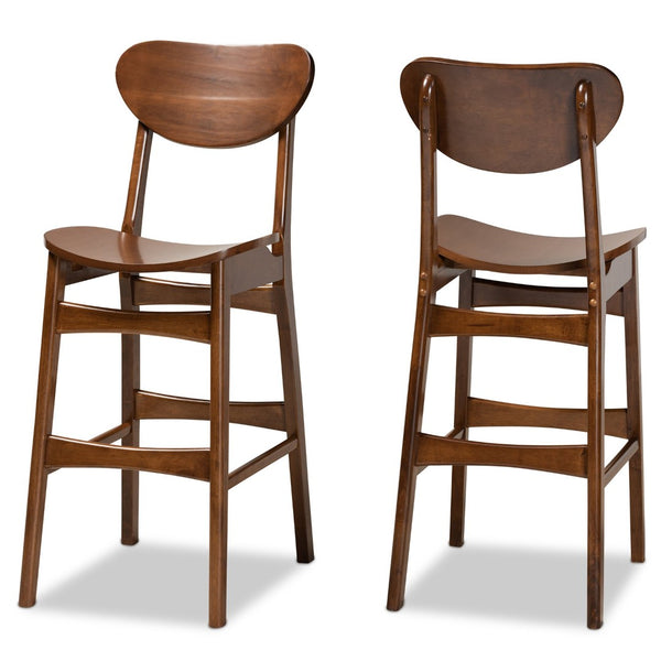 Baxton Studio Baxton Studio Katya 2-Piece Mid-Century Bar Stool Set in Walnut Brown - Ergonomic Comfort & Style RH378BP-Walnut Bent Seat-BS-2PK