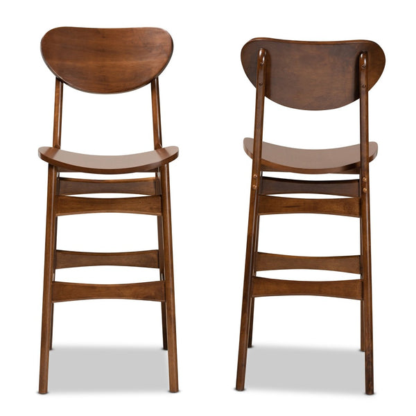 Baxton Studio Baxton Studio Katya 2-Piece Mid-Century Bar Stool Set in Walnut Brown - Ergonomic Comfort & Style RH378BP-Walnut Bent Seat-BS-2PK