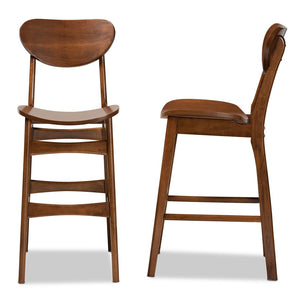 Baxton Studio Baxton Studio Katya 2-Piece Mid-Century Bar Stool Set in Walnut Brown - Ergonomic Comfort & Style RH378BP-Walnut Bent Seat-BS-2PK