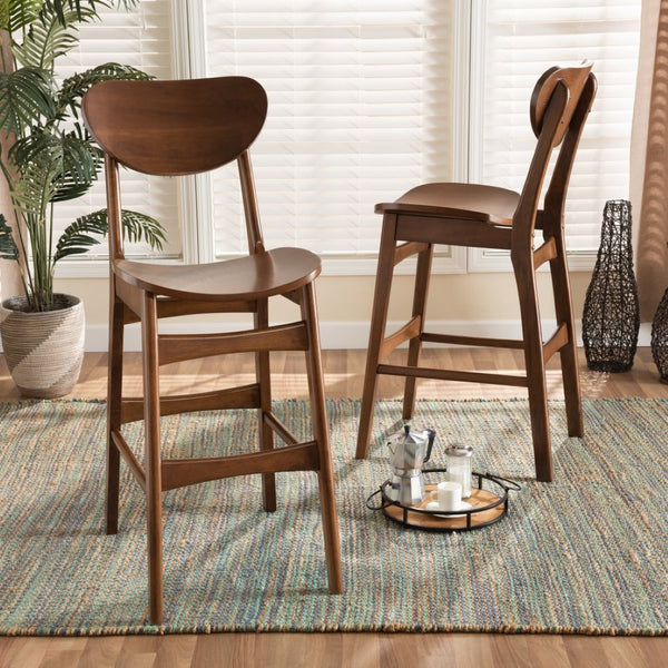 Baxton Studio Baxton Studio Katya 2-Piece Mid-Century Bar Stool Set in Walnut Brown - Ergonomic Comfort & Style RH378BP-Walnut Bent Seat-BS-2PK
