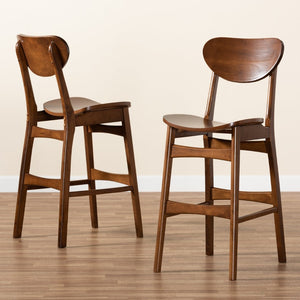 Baxton Studio Baxton Studio Katya 2-Piece Mid-Century Bar Stool Set in Walnut Brown - Ergonomic Comfort & Style RH378BP-Walnut Bent Seat-BS-2PK