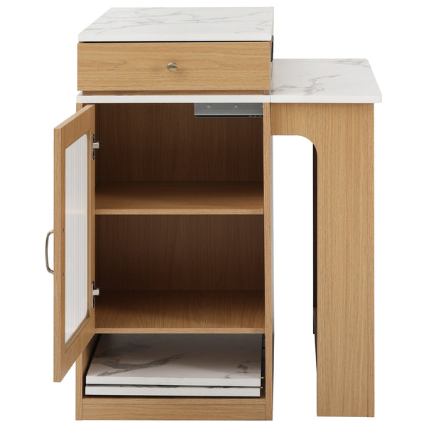 English Elm K&K Modern Extendable 59.5" Kitchen Island with Double-Sided Storage, Power Outlet & Casters Natural N707S000017Y