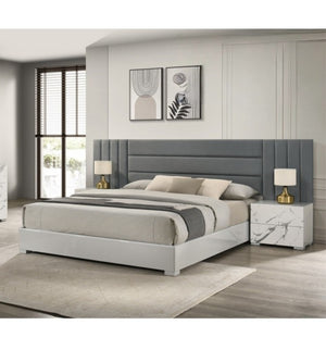 English Elm White/gray Lacquer Two Drawer Nightstand Marble Laminate Gloss Bedside Storage B011P496277