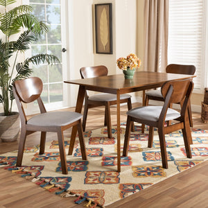 Baxton Studio Baxton Studio Damara 5-Piece Mid-Century Dining Set with Grey Upholstered Chairs & Walnut Finish RH367C-Grey/Walnut-5PC Dining Set