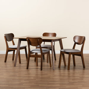 Baxton Studio Baxton Studio Damara 5-Piece Mid-Century Dining Set with Grey Upholstered Chairs & Walnut Finish RH367C-Grey/Walnut-5PC Dining Set