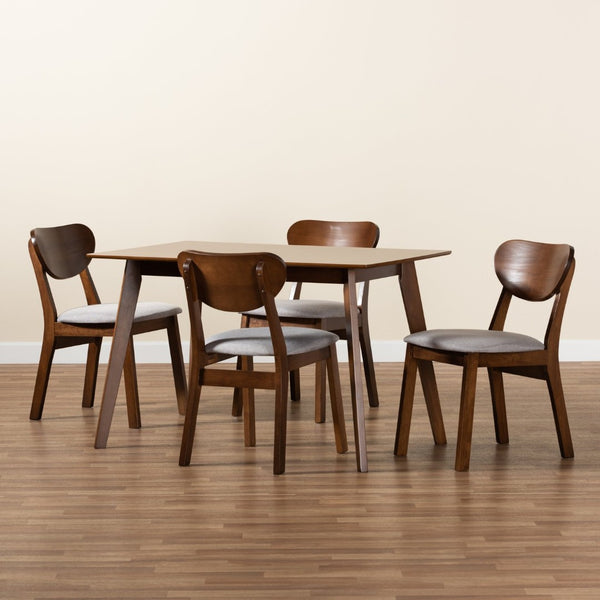 Baxton Studio Baxton Studio Damara 5-Piece Mid-Century Dining Set with Grey Upholstered Chairs & Walnut Finish RH367C-Grey/Walnut-5PC Dining Set