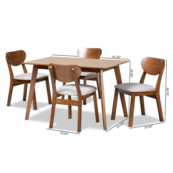 Baxton Studio Baxton Studio Damara 5-Piece Mid-Century Dining Set with Grey Upholstered Chairs & Walnut Finish RH367C-Grey/Walnut-5PC Dining Set