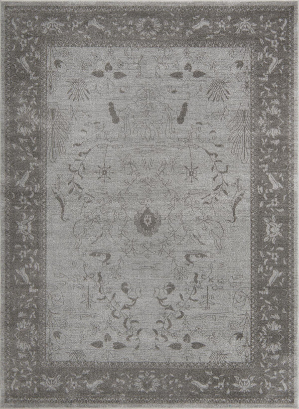 Unique Loom La Jolla Floral Machine Made Floral Rug Light Gray, Gray 7' 10" x 11' 0"