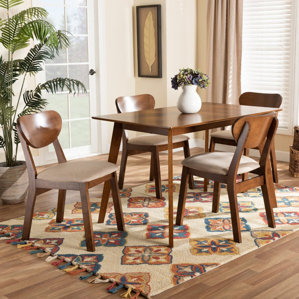 Baxton Studio Baxton Studio Damara 5-Piece Mid-Century Dining Set with Sand Upholstery & Walnut Wood Finish RH367C-Sand/Walnut-5PC Dining Set