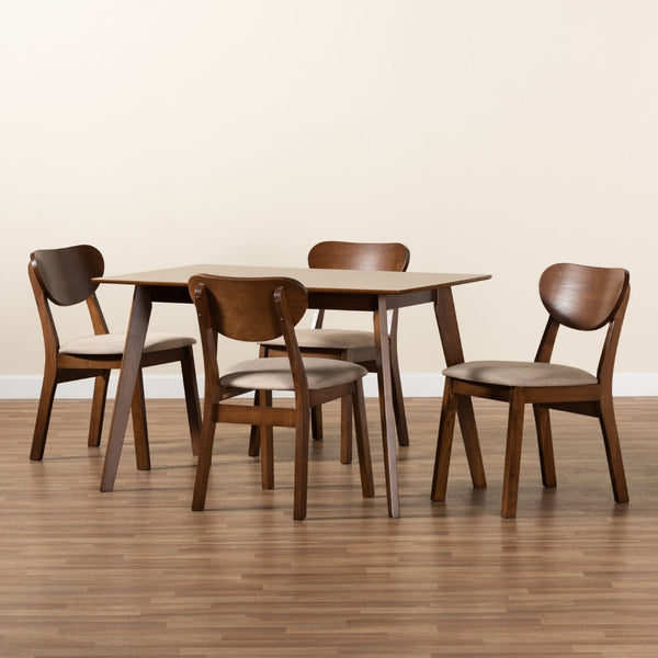 Baxton Studio Baxton Studio Damara 5-Piece Mid-Century Dining Set with Sand Upholstery & Walnut Wood Finish RH367C-Sand/Walnut-5PC Dining Set