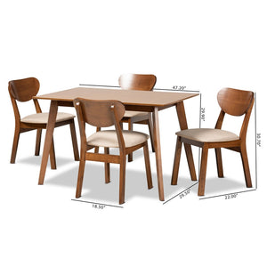 Baxton Studio Baxton Studio Damara 5-Piece Mid-Century Dining Set with Sand Upholstery & Walnut Wood Finish RH367C-Sand/Walnut-5PC Dining Set