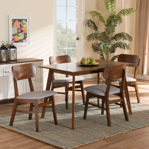 Baxton Studio Baxton Studio Euclid 5-Piece Mid-Century Dining Set with Grey Upholstery & Walnut Brown Finish RH369C-Grey/Walnut-5PC Dining Set