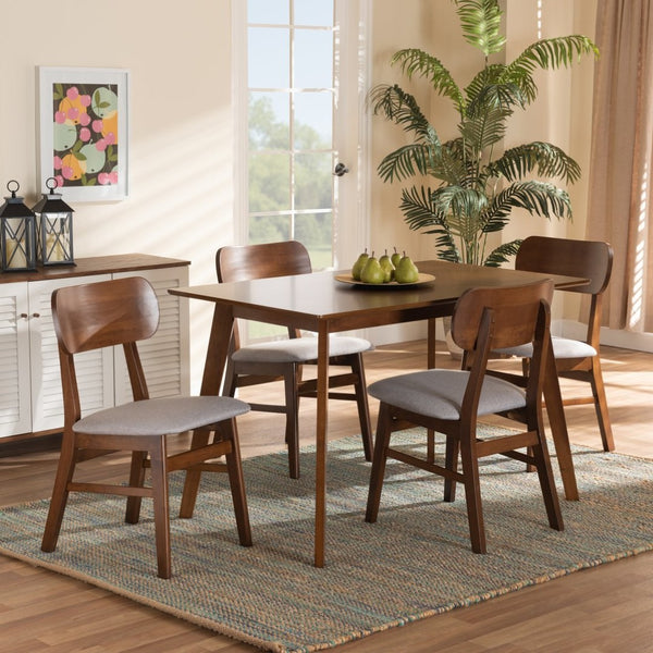 Baxton Studio Baxton Studio Euclid 5-Piece Mid-Century Dining Set with Grey Upholstery & Walnut Brown Finish RH369C-Grey/Walnut-5PC Dining Set