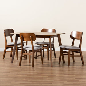 Baxton Studio Baxton Studio Euclid 5-Piece Mid-Century Dining Set with Grey Upholstery & Walnut Brown Finish RH369C-Grey/Walnut-5PC Dining Set