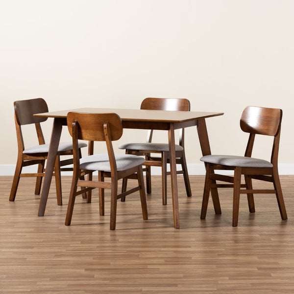 Baxton Studio Baxton Studio Euclid 5-Piece Mid-Century Dining Set with Grey Upholstery & Walnut Brown Finish RH369C-Grey/Walnut-5PC Dining Set