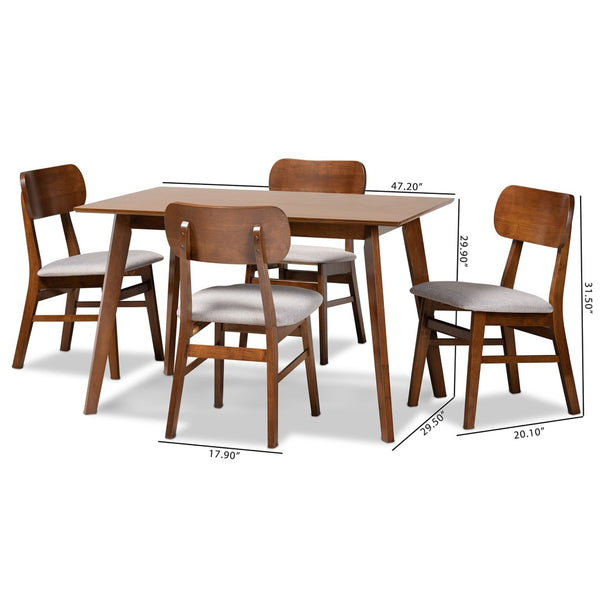 Baxton Studio Baxton Studio Euclid 5-Piece Mid-Century Dining Set with Grey Upholstery & Walnut Brown Finish RH369C-Grey/Walnut-5PC Dining Set