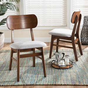Baxton Studio Baxton Euclid Mid-Century Modern Dining Chair Set - Grey Upholstered & Walnut Wood, 2 Pieces RH369C-Grey/Walnut Flat Seat-DC-2PK