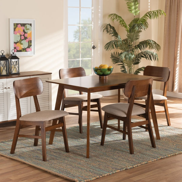 Baxton Studio Baxton Studio Euclid 5-Piece Mid-Century Dining Set with Upholstered Chairs & Walnut Finish Elegance RH369C-Sand/Walnut-5PC Dining Set
