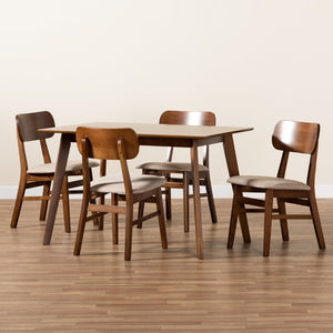 Baxton Studio Baxton Studio Euclid 5-Piece Mid-Century Dining Set with Upholstered Chairs & Walnut Finish Elegance RH369C-Sand/Walnut-5PC Dining Set