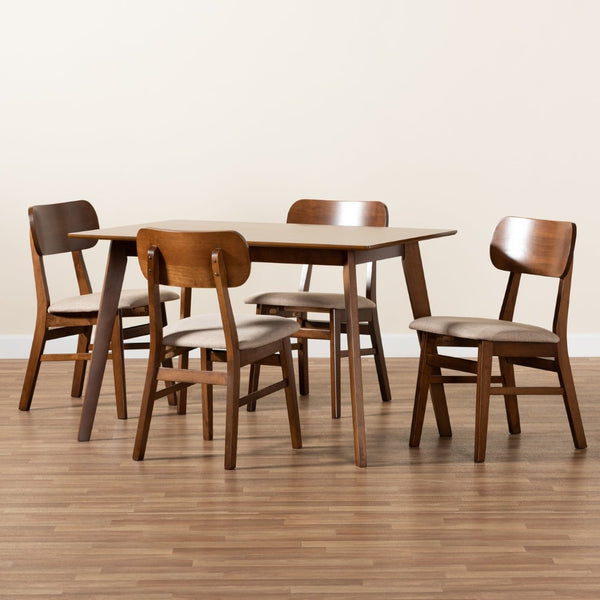 Baxton Studio Baxton Studio Euclid 5-Piece Mid-Century Dining Set with Upholstered Chairs & Walnut Finish Elegance RH369C-Sand/Walnut-5PC Dining Set