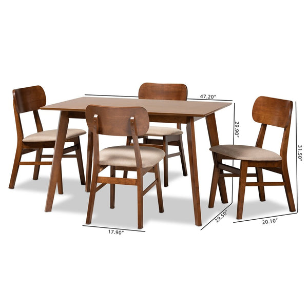 Baxton Studio Baxton Studio Euclid 5-Piece Mid-Century Dining Set with Upholstered Chairs & Walnut Finish Elegance RH369C-Sand/Walnut-5PC Dining Set