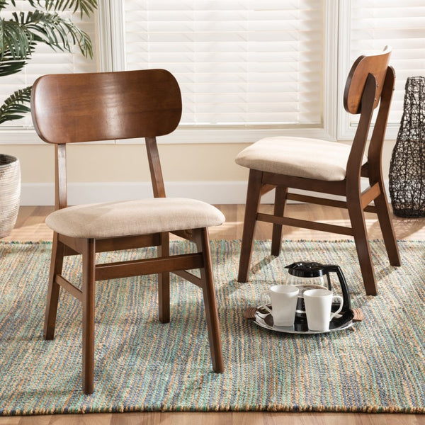 Baxton Studio Baxton Euclid Mid-Century Modern 2-Piece Dining Chair Set in Sand Fabric & Walnut Finish for Comfort RH369C-Sand/Walnut Flat Seat-DC-2PK