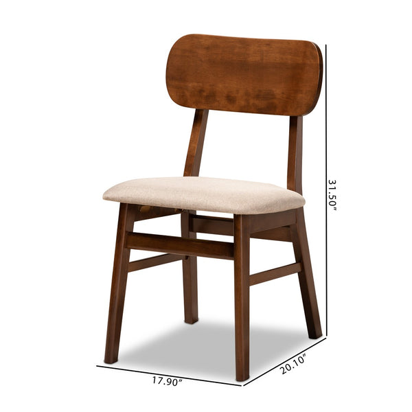 Baxton Studio Baxton Euclid Mid-Century Modern 2-Piece Dining Chair Set in Sand Fabric & Walnut Finish for Comfort RH369C-Sand/Walnut Flat Seat-DC-2PK