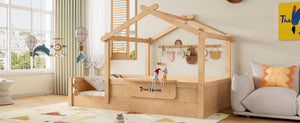 English Elm Twin Low Loft Bed Solid Pine Frame with Built-in Led Lighting and Storage Shelves Natural W1580P396331