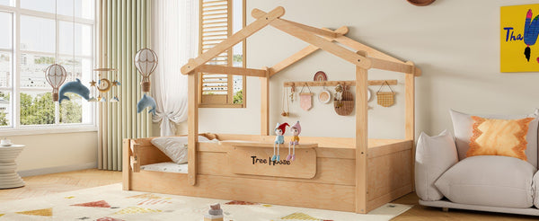 English Elm Twin Low Loft Bed Solid Pine Frame with Built-in Led Lighting and Storage Shelves Natural W1580P396331