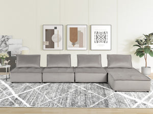 English Elm Aveline Modular Velvet Sectional Sofa with Tufted Cushions and Ottoman Versatility Light Gray B2749S00033