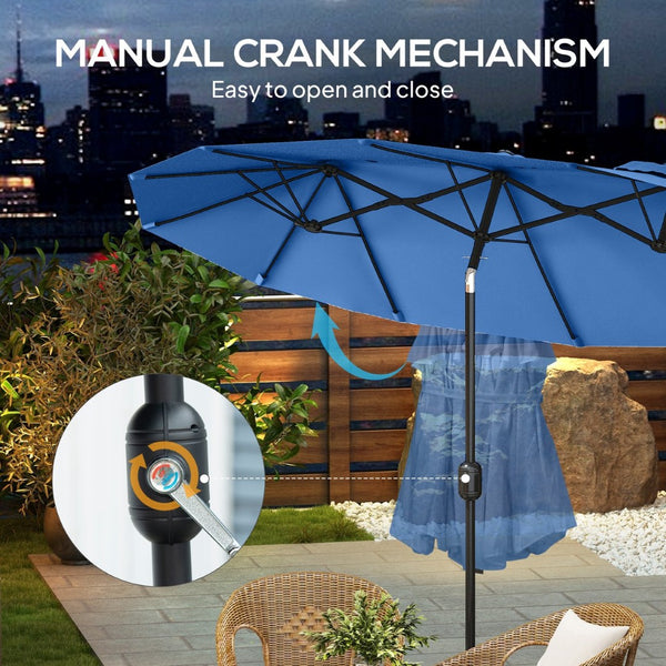 English Elm Outsunny 9.5 Ft Double Sided Patio Umbrella with Vented Steel Frame Crank Tilt W2225P485595
