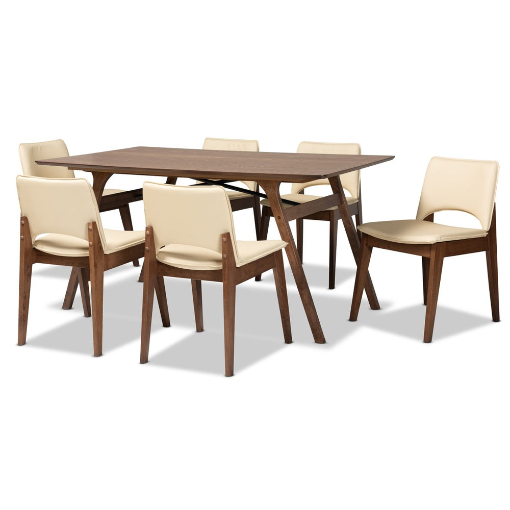 Baxton Studio Baxton Studio Afton Mid-Century Modern 7-Piece Dining Set with Elegant Walnut Finish and Comfort Beige RDC827-Beige/Walnut-7PC Dining Set