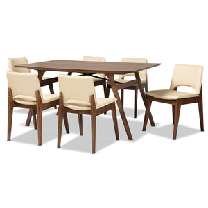 Baxton Studio Baxton Studio Afton Mid-Century Modern 7-Piece Dining Set with Elegant Walnut Finish and Comfort Beige RDC827-Beige/Walnut-7PC Dining Set