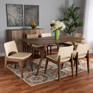 Baxton Studio Baxton Studio Afton Mid-Century Modern 7-Piece Dining Set with Elegant Walnut Finish and Comfort Beige RDC827-Beige/Walnut-7PC Dining Set