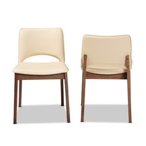 Baxton Studio Baxton Studio Afton Mid-Century Modern Dining Chair Set with Walnut Finish and Plush Comfort Seats Beige RDC827-Beige/Walnut-DC