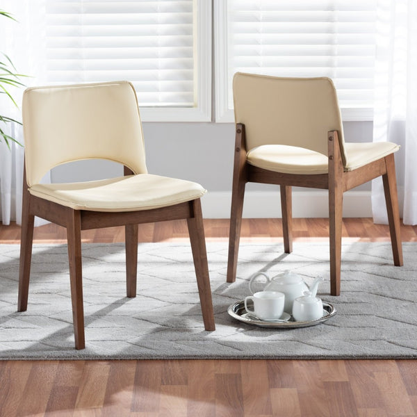 Baxton Studio Baxton Studio Afton Mid-Century Modern Dining Chair Set with Walnut Finish and Plush Comfort Seats Beige RDC827-Beige/Walnut-DC