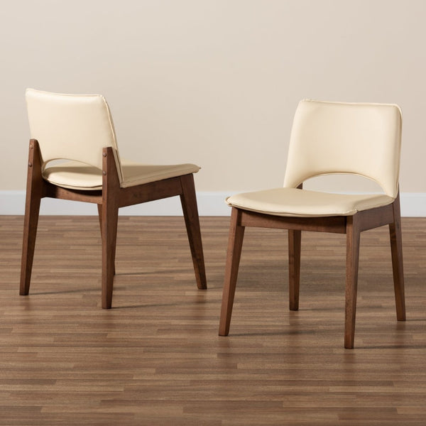 Baxton Studio Baxton Studio Afton Mid-Century Modern Dining Chair Set with Walnut Finish and Plush Comfort Seats Beige RDC827-Beige/Walnut-DC