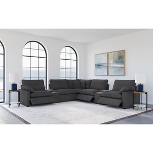 English Elm Dark Grey Modular Sectional with Power Recliners Consoles and Lift Top Storage B062S01848