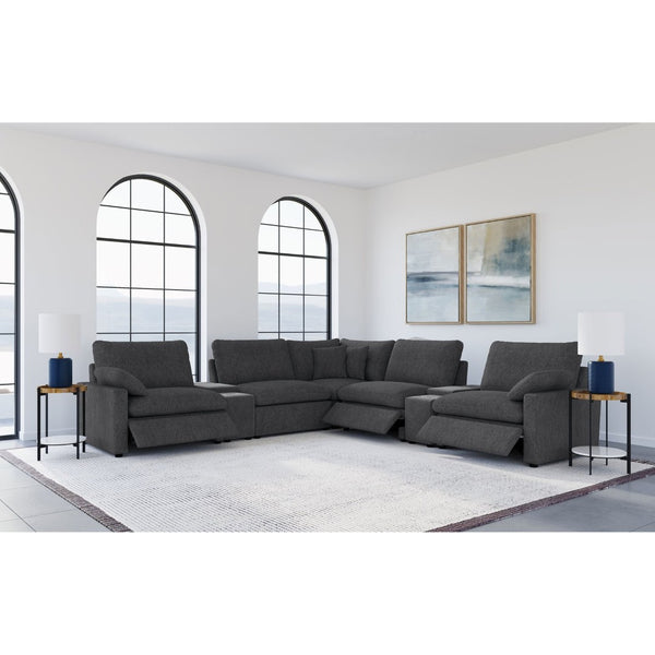 English Elm Dark Grey Modular Sectional with Power Recliners Consoles and Lift Top Storage B062S01848