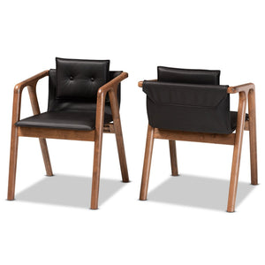 Baxton Studio Baxton Studio Marcena Mid-Century Modern Dining Chair Set with Walnut Wood & Plush Upholstery Comfort Black RDC828-Black/Walnut-DC