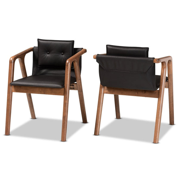 Baxton Studio Baxton Studio Marcena Mid-Century Modern Dining Chair Set with Walnut Wood & Plush Upholstery Comfort Black RDC828-Black/Walnut-DC