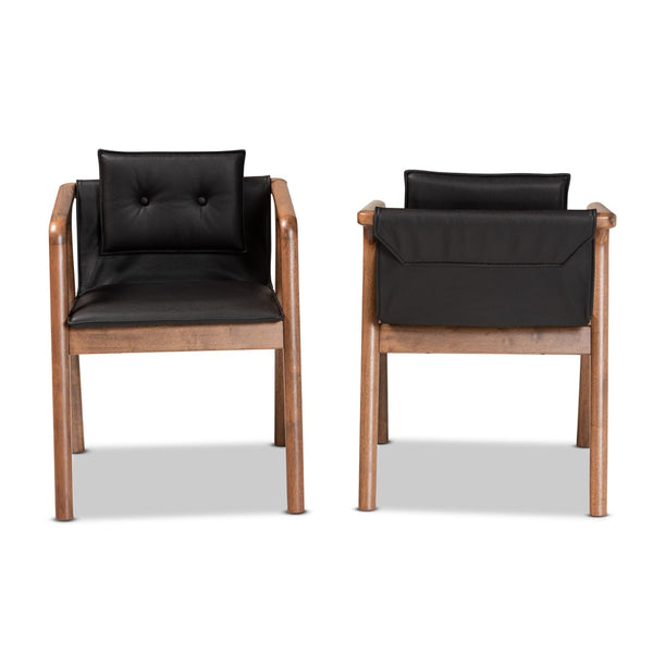 Baxton Studio Baxton Studio Marcena Mid-Century Modern Dining Chair Set with Walnut Wood & Plush Upholstery Comfort Black RDC828-Black/Walnut-DC