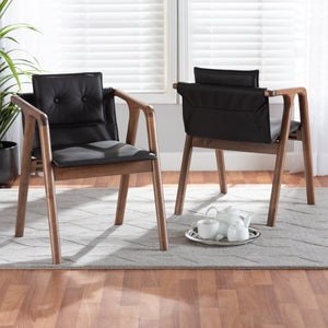Baxton Studio Baxton Studio Marcena Mid-Century Modern Dining Chair Set with Walnut Wood & Plush Upholstery Comfort Black RDC828-Black/Walnut-DC