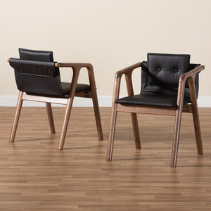 Baxton Studio Baxton Studio Marcena Mid-Century Modern Dining Chair Set with Walnut Wood & Plush Upholstery Comfort Black RDC828-Black/Walnut-DC