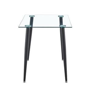 English Elm Glass Dining Table - Sleek Tempered Glass Top With Black Metal Legs For 4, Ideal For Home & Office W370S00055